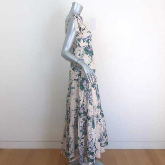Zimmermann Cassia Tie-Strap Maxi Dress Light Pink Floral Print Cotton Size 1 - Picture 6 of 10